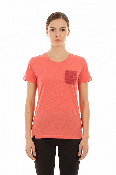 SALEWA Dámské Konopné Tričko Oranžové Melír S Kapsou Krátký Rukáv Basic Kulatý Velikost 38