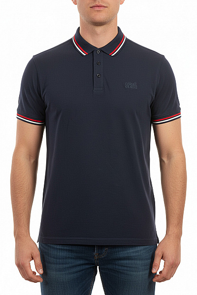 Roberto Cavalli Polo Tričko Tmavě Modré S Krátkým Rukávem Proužkované Lemy Vel. XXL
