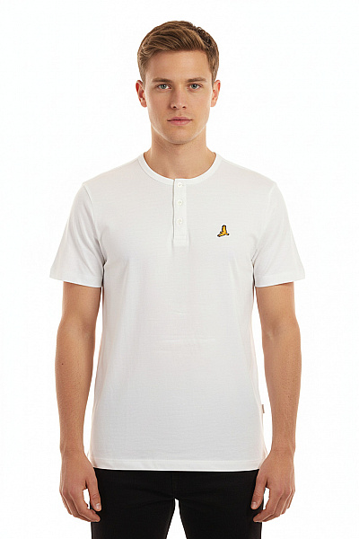 BRAVE SOUL Pánské Bílé Tričko Henley S Krátkým Rukávem Basic S Výšivkou Vel. M