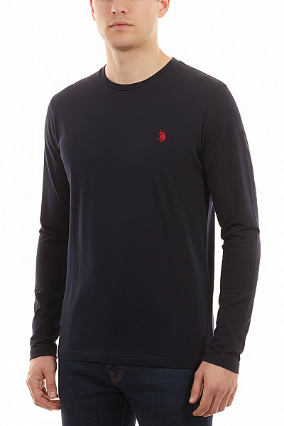 U.S.POLO ASSN. Pánské Tričko Dlouhý Rukáv Tmavě Modré Jednobarevné Basic S Výšivkou Vel. XL