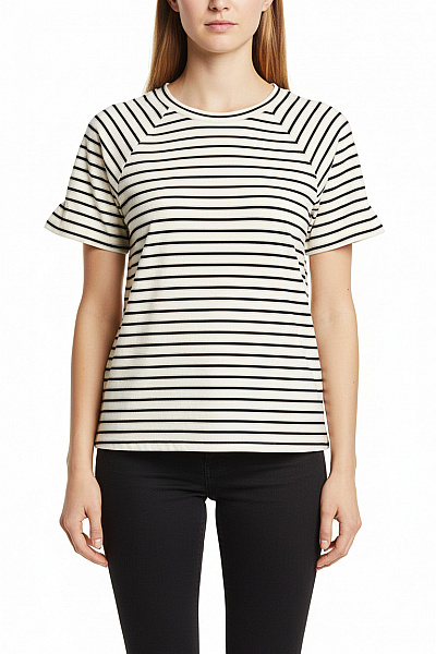 Drumohr Dámské Bavlněné Tričko S Krátkým Rukávem černo-bílé Pruhované Raglánový Střih Velikost Xs