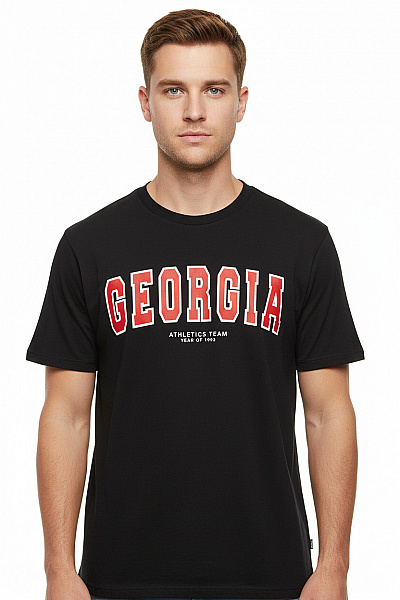 Sky Rebel Pánské Bavlněné černé Tričko S Krátkým Rukávem A Nápisem Georgia Vel. L