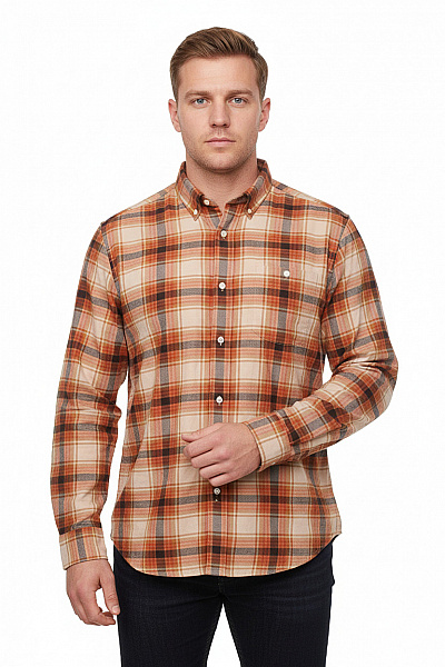 Ralph Lauren Pánská Hnědá Oranžová Kostkovaná Flanelová Ležérní Košile DlouhýRukáv Vel. XL