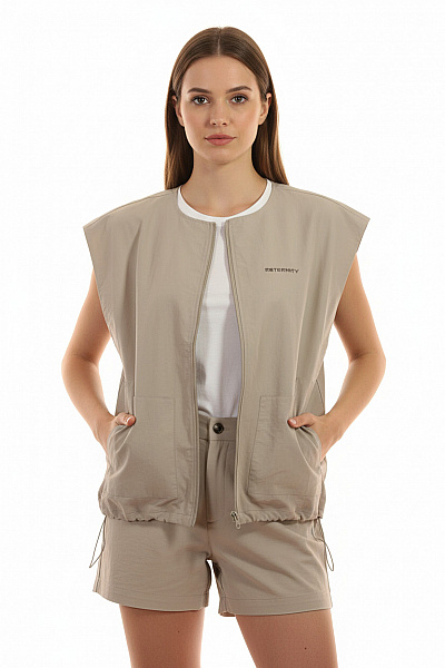 RETERNITY Krátká Nylonová Béžová Vesta Bez Rukávů Vel. S