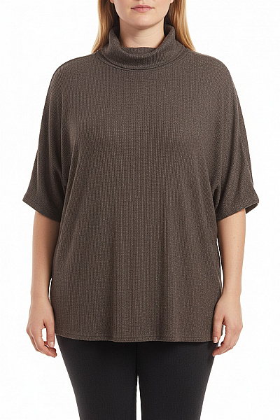 Hnědá Pletená Halenka Se Stojáčkem A Krátkým Rukávem Velikost EU 40/42