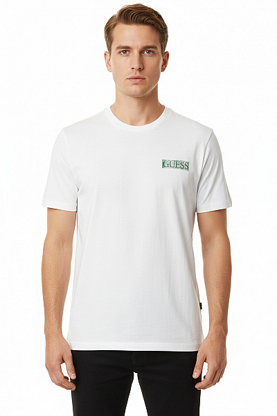 Guess Bavlněné Bílé Tričko S Krátkým Rukávem A Nápisem Basic Velikost M