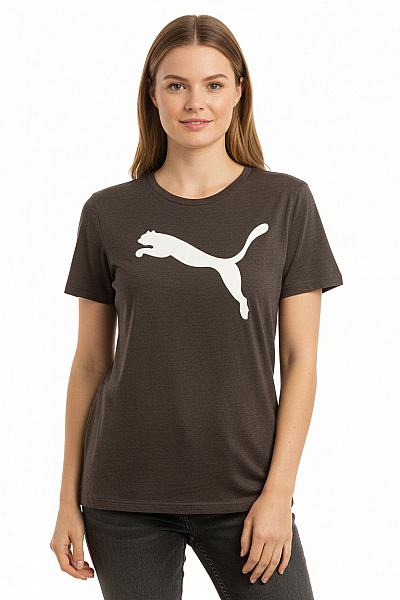 Puma Dámské Sportovní Tričko Hnědé S Logem Krátký Rukáv Fitness Velikost L