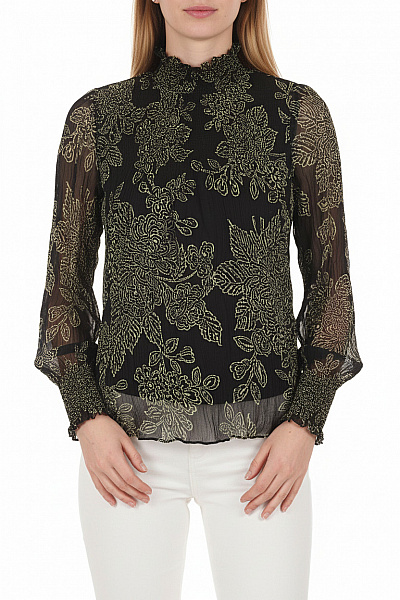 Vanessabruno Černá Viskózová Halenka S Dlouhým Rukávem Květinová Vzorovaná Elegantní Velikost 34