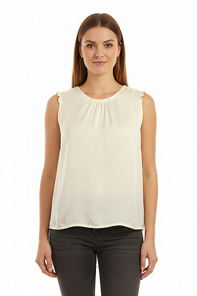 RABE Dámská Halenka Krémová Bez Rukávů Volná Elegantní Letní Lesklá Velikost 44