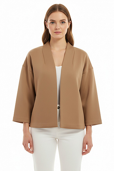 OPUS Dámský Béžový Polyesterový Blejzr Kimono Krátký Ležérní Moderní Bez Klop Velikost 44