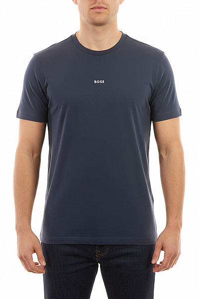 Hugo Boss Pánské Modré Tričko Basic S Krátkým Rukávem S Nápisem Velikost XL