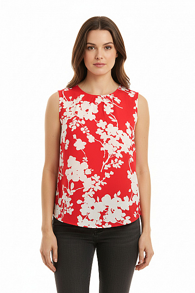 TAIFUN Dámská Halenka červená S Krátkým Rukávem Květinový Potisk Viskóza Velikost 40