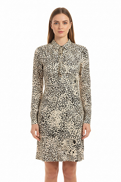 LIU JO Viskózové šaty Košilové Zvířecí Vzor S Dlouhým Rukávem Mini Elegantní Letní Velikost 38