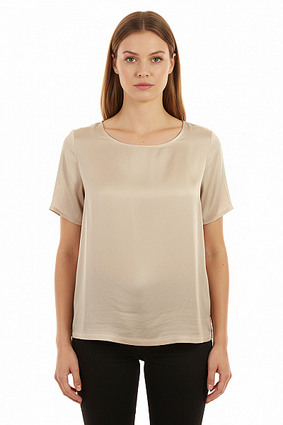 COMMA Dámská Viskózová Halenka Béžová Elegantní Volná Krátký Rukáv Vel. 42