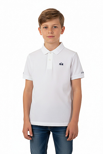 La Martina Dětské Chlapecké Bavlněné Bílé Polo Tričko Krátký Rukáv Letní Klasické Velikost M