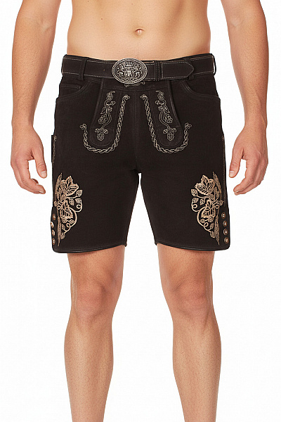 Trachtenmanufaktur Pánské Kraťasy Kožené Černé Vel. 50