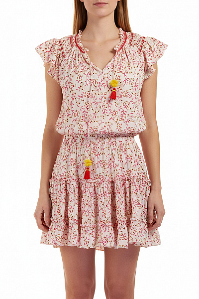 Růžové Květované Mini Šaty Boho Volné Letní Denní Velikost M