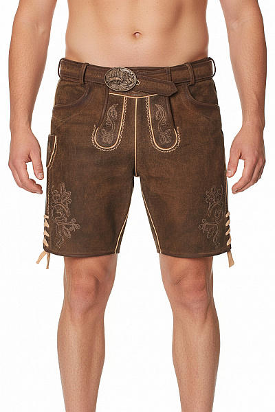 Spieth&Wensky Pánské Kožené Kraťasy Hnědé S Výšivkou A Sponou Vel. 54