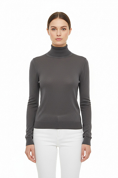 STEFANEL Dámské Tričko S Dlouhým Rukávem A Rolákem šedé Jednobarevné Viskózové Velikost M