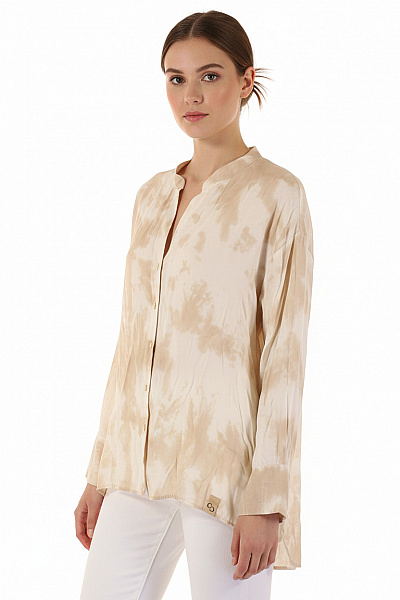 Dámská Košile Dlouhý Rukáv Béžová Batikovaná Ležérní Volná Velikost S