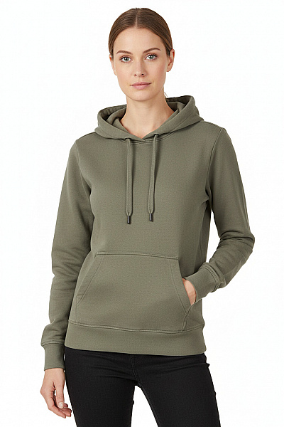 Canada Goose Dámská Khaki Mikina S Kapucí Přes Hlavu Klokaní Kapsou Jednobarevná Vel. S