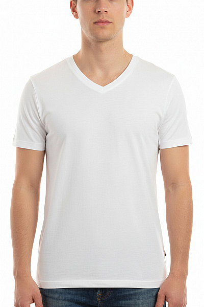 LAWRENCE GREY Pánské Bílé Basic Tričko S Krátkým Rukávem V-výstřih