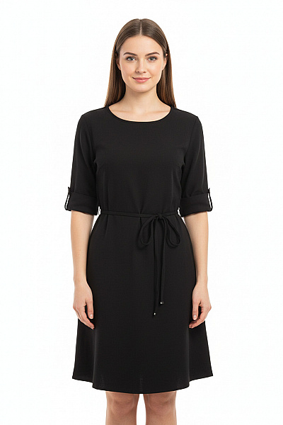 Hugo Boss Černé Viskózové Letní šaty S Páskem Jednoduché Ke Kolenům Velikost DE 38