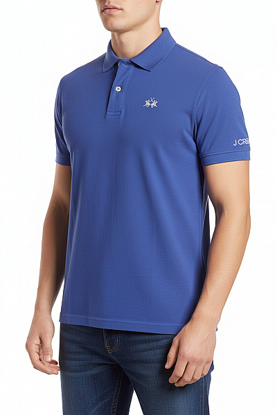 La Martina Pánské Bavlněné Modré Polo Tričko S Krátkým Rukávem S Výšivkou Vel. M