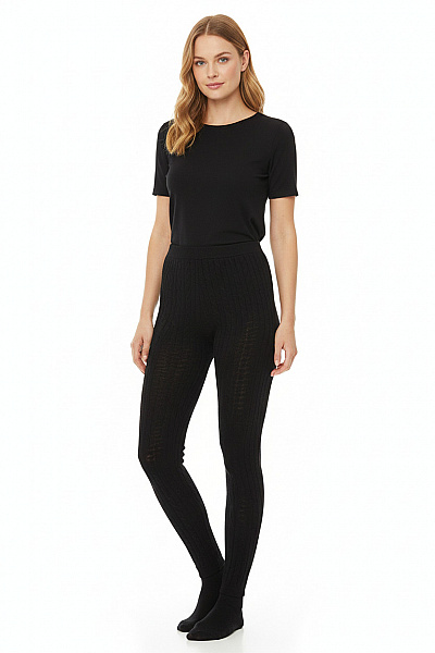 Dámské černé Silonky Vzorované S Copánkovým Pletením