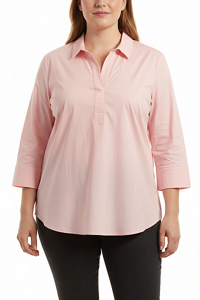 VIA APPIA DUE Bavlněná Růžová Halenka Košilová Tuniková Volná Oversize S Límcem Vel. 54