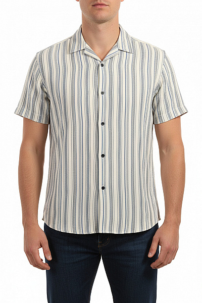 LAWRENCE GREY Pánská Letní Košile Krátký Rukáv Pruhovaná Modrá Bílá Ležérní Regular Fit Vel. XL