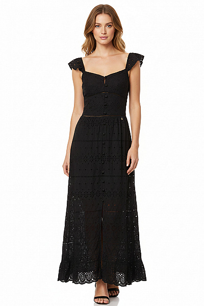 Guess Dámské černé Krajkové Letní šaty Maxi S Rozparkem Vel. M