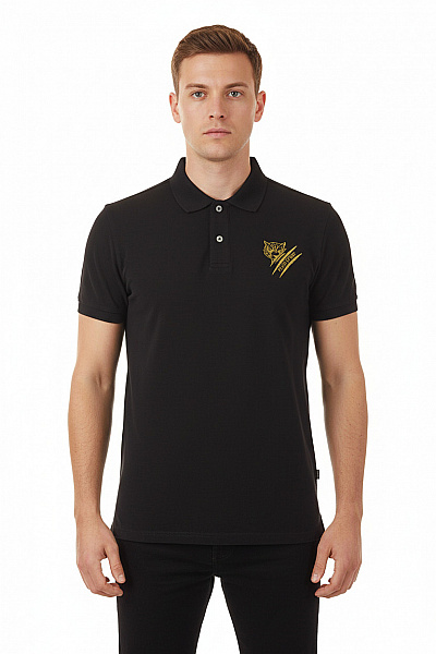 PLEIN SPORT Pánské Bavlněné černé Polo Tričko S Krátkým Rukávem A Výšivkou Sportovní Vel. L