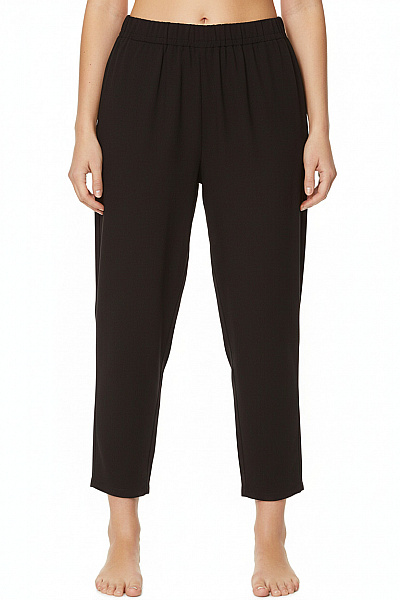 Dámské černé Volné Rovné Kalhoty S Gumou V Pase Vel. L