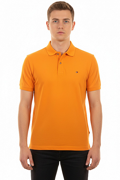 TOMMY HILFIGER Polo Tričko Oranžové Jednobarevné S Límečkem Basic S Krátkým Rukávem Vel. L