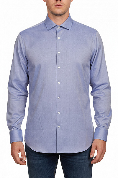Pánská Košile Moderní Střih S Dlouhým Rukávem Modrá Jemný Vzor Vel. 43