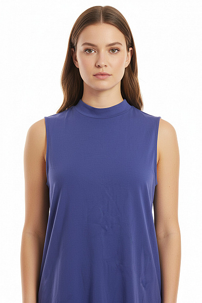 SUPERDRY Dámské Modré Basic Tričko Bez Rukávů Se Stojáčkem Prodloužené Velikost 42