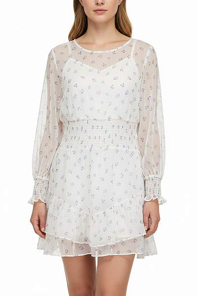 French Connection Bílé šaty S Květinovým Potiskem A Dlouhým Rukávem Velikost M