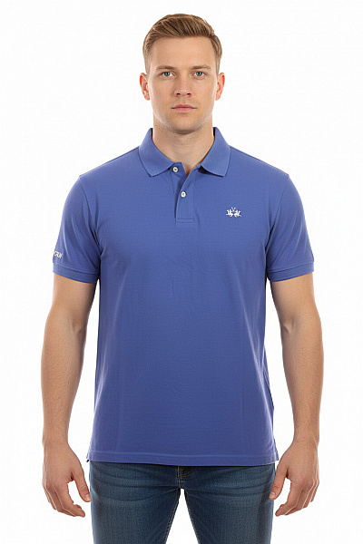 La Martina Pánské Modré Polo Tričko S Krátkým Rukávem A Výšivkou Vel. Xxl