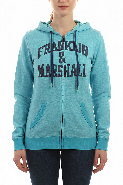 Franklin And Marshall Dámská Světle Modrá Rozepínací Mikina S Kapucí A Potiskem Velikost L