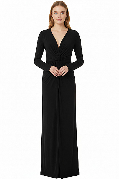 Černé Dlouhé šaty S Dlouhým Rukávem Elegantní Večerní Upnuté Velikost 40
