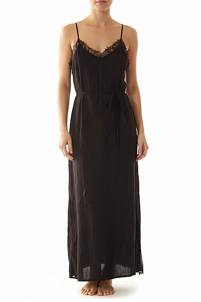 TWINSET Dámské černé Krajkové Letní šaty Na Ramínka S Páskem Maxi Velikost 44