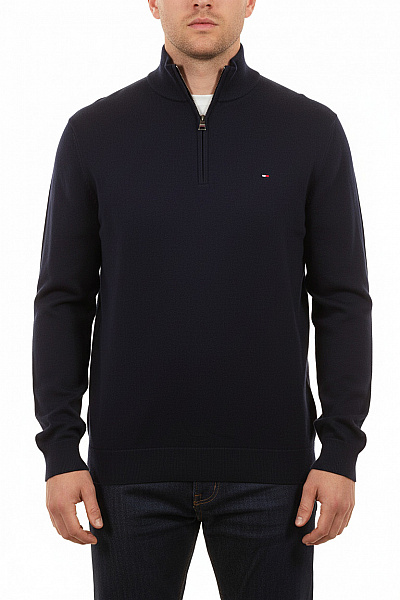 TOMMY HILFIGER Pánský Tmavě Modrý Svetr Se Stojáčkem Na Zip Elegantní Velikost Xxl