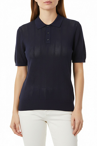 Moncrief Dámské Tmavě Modré Síťované Polo Tričko S Krátkým Rukávem Velikost L