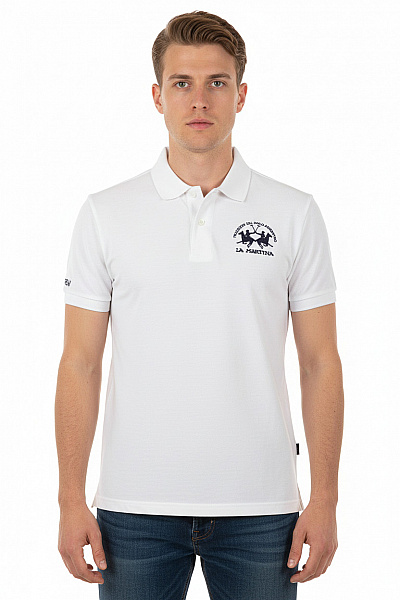 La Martina Bavlněné Bílé Polo Tričko Pánské Sportovní S Krátkým Rukávem S Výšivkou Velikost M