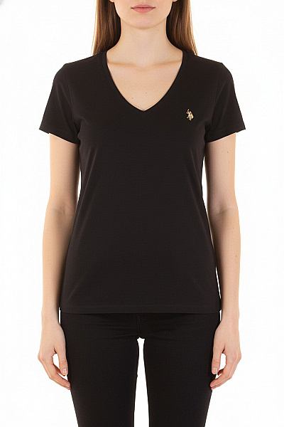 U.S.POLO ASSN. Dámské Hnědé Tričko Krátký Rukáv V-výstřih Jednobarevné Basic Velikost XL