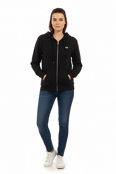 La Martina Dámská Bavlněná černá Mikina S Kapucí Na Zip Streetwear S Výšivkou Vel. 5
