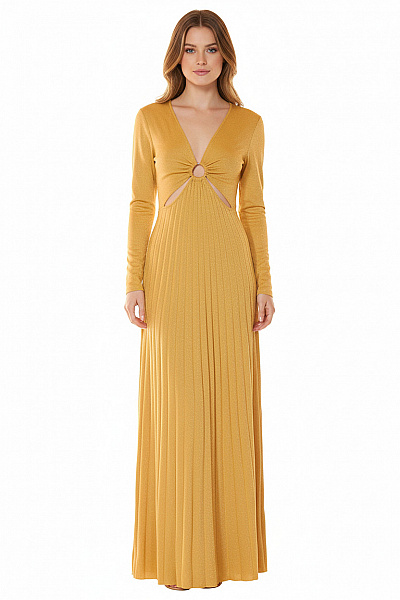 MICHAEL KORS Dlouhé žluté Viskózové Pletené Sexy Maxi šaty S Výstřihem Velikost M