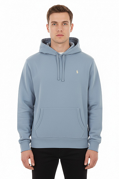 Ralph Lauren Pánská Modrá Mikina S Kapucí Přes Hlavu Klokaní Kapsou Jednobarevná Streetwear Velikost XL