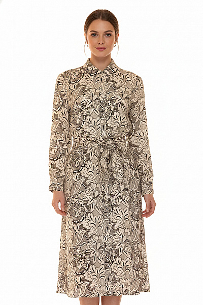 Max Mara Dámské šaty Midi S Dlouhým Rukávem Květované černo-bílé Košilové S Páskem Velikost M